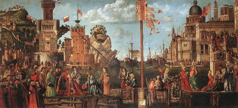CARPACCIO, Vittore Meeting of the Betrothed Couple and the Departure of the Pilgrims Germany oil painting art